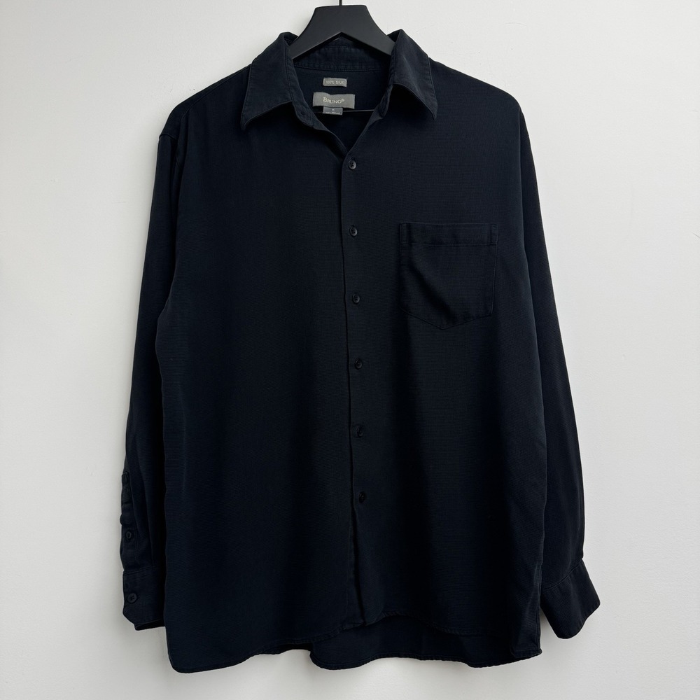 Bruno Silk Button Up Shirt Mens M Black Casual Vacation Travel Beach Summer